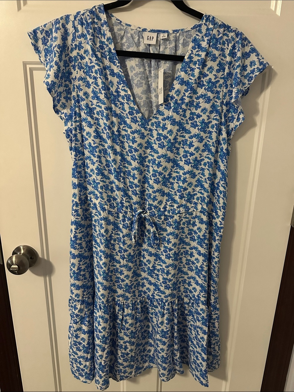 GAP Blue Floral V-Neck Tie-Waist Dress